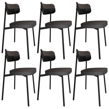 Imagem de Kit 06 Cadeiras Estofada Para Sala de Jantar Astrid Preto C01 Linho Preto Courino Preto - Lyam Decor