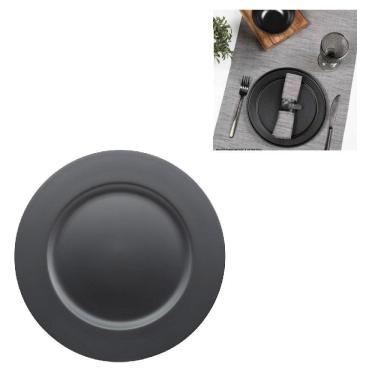 Imagem de Sousplat Preto Organizador Redondo Mesa Em Inox Prato Buffet Restauante Multiuso Grande 33Cm