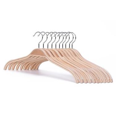 Imagem de Sukkiri Homu Cabides de madeira elegantes com alças de borracha antiderrapantes, cabides para suéter que não colidem com os ombros, cabides leves, pacote com 10 unidades