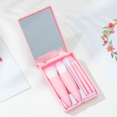 Imagem de Kit pincel de maquiagem com espelho - Mini conjunto 5 pincéis