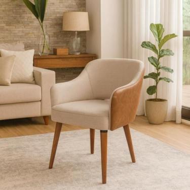 Imagem de Poltrona Cadeira Malbec Linho/Composê Decorativa Para Sala Recepção Es