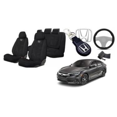 Imagem de Kit Assentos Personalizados Tecido Civic 16-21 + Volante + Chaveiro - 