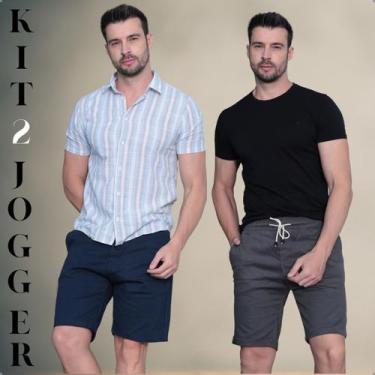 Imagem de Kit 2 Bermudas Jogger Masculina Sarja Premium com Elastano e Cordão Aj
