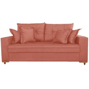Imagem de Sofá Vicam 05 com Almofadas Soltas 3 Lugares Tecido Linho 200cm Vicam Cor Cobre