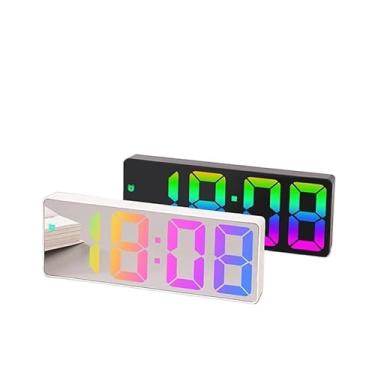 Imagem de Relógio Despertador Cabeceira Analógico Minimalista Alarme(Branco Com Led Colorido)
