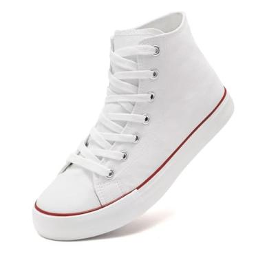 Imagem de Tênis feminino de lona casual com cadarço de cano alto, confortável, leve, clássico, moderno, tênis, Zapatillas Casual De Lona De Moda para Hombre Y Mujer, Branco, 35