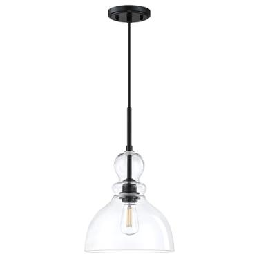 Imagem de 1 luminária suspensa ilha de cozinha luminária pendente de teto de vidro transparente de 22 cm, acabamento preto, casa de fazenda moderna, jantar sobre a pia
