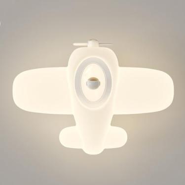 Imagem de Luminária de parede LED moderna com escurecimento de avião, luminária de parede para quarto infantil com desenho animado, luminária de parede criativa de cabeceira de aeronave branca, arande