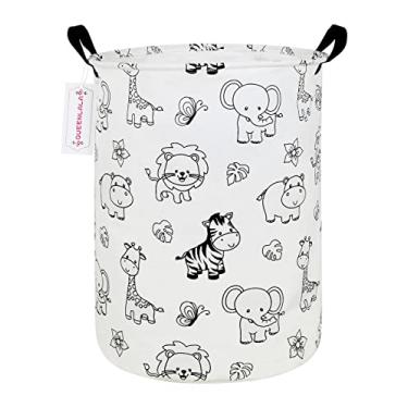 Imagem de QUEENLALA Cesta de armazenamento grande, cesto de lavanderia, banheiro, decoração de casa, caixa de armazenamento redonda dobrável, cesto/caixas/roupas para meninos e meninas (jardim zoológico)