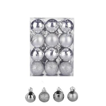 Imagem de Bolas de Natal, 24 peças de ornamentos para árvore de Natal, bola pendurada de 3,8 cm para pequenas decorações de árvore de Natal, decorações de festa (prata)