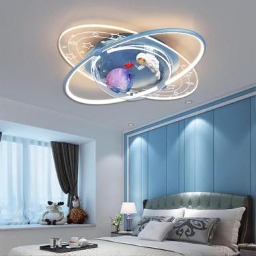 Imagem de Luminária de teto LED para quarto infantil, luminária criativa de lua, design de astronauta, com controle remoto, lâmpada de teto para meninos e meninas, adequada para quarto de bebê, sala d