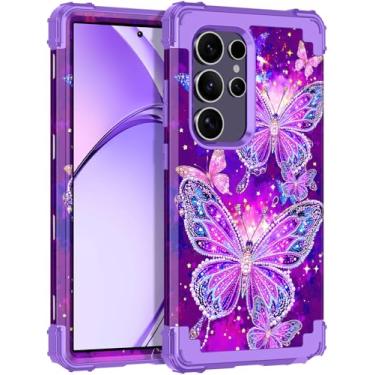 Imagem de Rancase Capa para Galaxy S24 Ultra, proteção resistente à prova de choque de três camadas de plástico rígido + capa protetora de borracha de silicone macio para Samsung Galaxy S24 Ultra 5G, brilha no