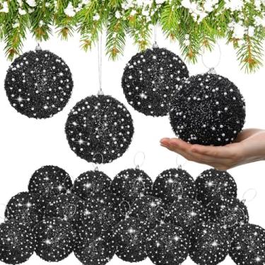 Imagem de Lyrow Conjunto de 24 peças de enfeite de bola de Natal com glitter de 10 cm bola de Natal a granel de espuma de lantejoulas de Natal enfeite decorativo pendurado para decoração de festa na árvore