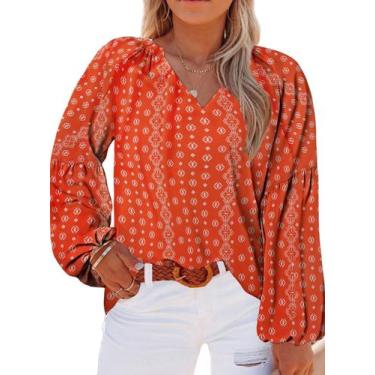 Imagem de Blusa feminina Eytino Plus Size Boho Floral Chiffon 3X Tomato