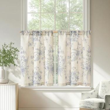 Imagem de Cortinas de janela jinchan Rustic Floral Tier 24x60cm 2 painéis