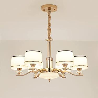 Imagem de YQSLQZZ Luminária pendente dourada de luxo, lustre de iluminação decorativa grande para sala de estar, quarto, luminária de teto semi embutida para pendurar no teto, altura ajustável