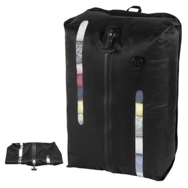 Imagem de Bolsa a vácuo para viagem, cubos de compressão, à prova d'água, sacos de armazenamento a vácuo, sacos de compressão reutilizáveis com zíper, economiza espaço para mala, mochila, sem bomba, Preto