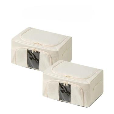 Imagem de Kit Caixas Organizadoras Dobráveis com Visor Transparente – Tecido Oxford e Estrutura de Aço para Roupas, Edredons e Brinquedos(BEGE 24L, 2 UNIDS)