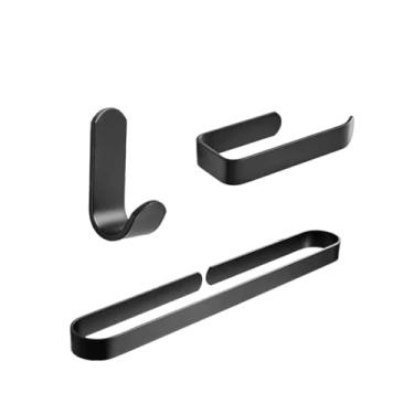 Imagem de Kit de ferragens de banheiro de alumínio preto suporte de papel higiênico suporte de toalha de cola sem unhas rack de toalha de gancho único elegante (conjunto com 30) (conjunto de 50)