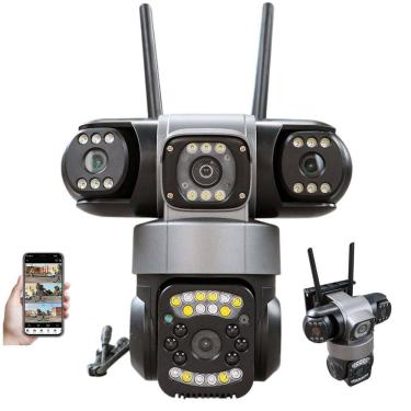 Imagem de Camera de Segurança Tres Lentes 360 Graus App Wifi Microfone Audio Sensor Movimento Visao Noturna Residencial Comercial
