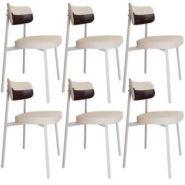Imagem de Kit 06 Cadeiras Estofada Para Sala de Jantar Astrid Branco C01 Linho Palha Courino Café - Lyam Decor