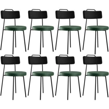 Imagem de Kit 08 Cadeira Estofada Para Sala Jantar Barcelona L02 Couríssimo Preto Facto Verde Musgo - Lyam