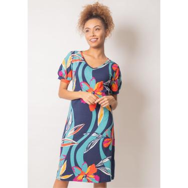Imagem de Vestido Pau a Pique Estampado Azul Marinho e Roxo ROXO - P