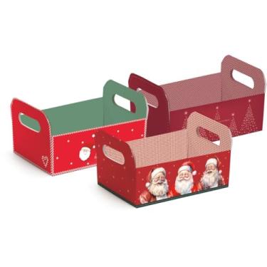Imagem de Cesta de Papel, Natal, Caixote, M, 22cm X 15cm X 8cm, Estampas Sortidas, com 10 Unidades, Cromus