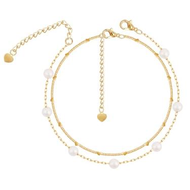 Imagem de Poxtex Pulseiras femininas de pérolas banhadas a ouro, à prova d'água, joias de presente para ela