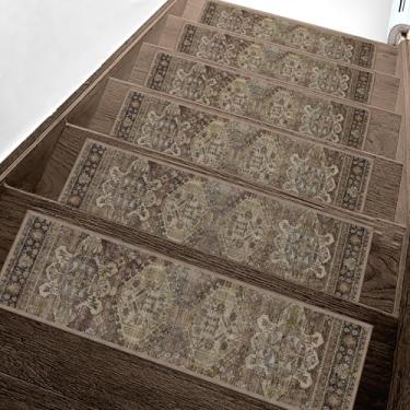 Imagem de Escadas antiderrapantes para degraus de madeira 15 peças - tapete de segurança interno de 20 x 76 cm, tapetes de borda com adesivo TPE, tapetes de escada adequados para animais de estimação e idosos