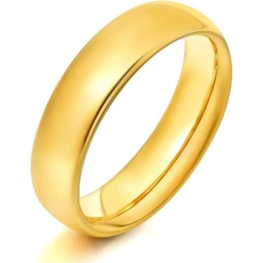 Imagem de Aliança de Casamento 6mm, Compromisso, Casal, Anel em Aço Inox 316l, Dourada, Ergonômica, Resistente ao Desgaste, Reforçado, não Enferruja e não Escurece. (16)