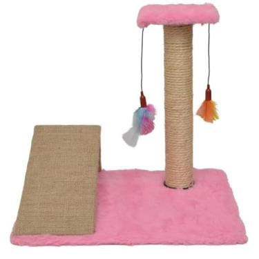 Imagem de Brinquedo para Gato Pet Arranhador Pena e Rampa Poste Sisal(Rosa)