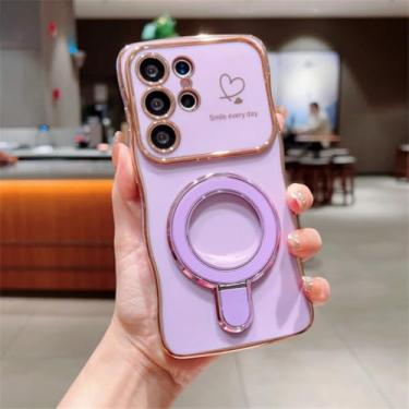 Imagem de YOGISU Suporte magnético em formato de coração para Samsung S24 FE (para Samsung S24 FE/roxo)
