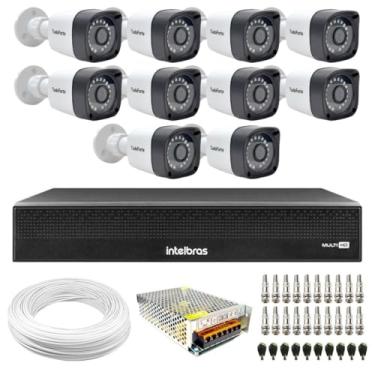 Imagem de Kit 10 Câmeras Tudo Forte TF 2020 B Full HD 1080p Bullet com Visão Noturna 20M Proteção IP66 + Dvr Intelbras MHDX 3116-C 16 Canais