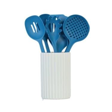 Imagem de Glad Conjunto de utensílios de cozinha, 8 peças - utensílios de cozinha antiaderentes com suporte de utensílio - colher de nylon, concha, escumadeira, servidor de espaguete e conjunto de espátula
