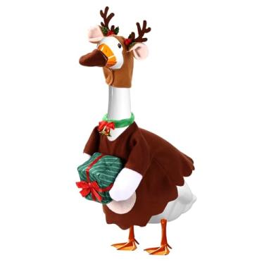 Imagem de Fatos de Ganso para Varanda de Natal, Fato Estátua Ganso o Feriado com Roupas Alce Touca e Colar Sino Serve para Estátuas Relvado 58,42cm Decoração Festas ao Ar Livre