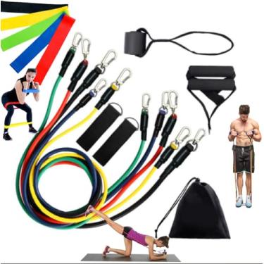 Imagem de Kit Elástico Extensor 11 Itens com Acessórios + 5 Faixas Elásticas Mini Band Ideal para Musculação Funcional Pilates +6 Fisioterapia e Exercício em Qualquer lugar