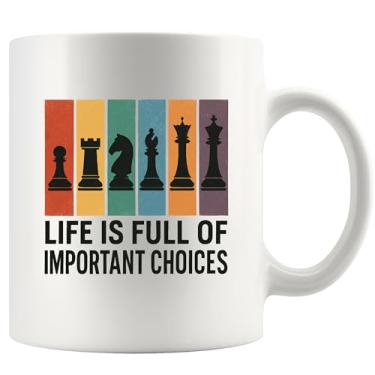 Imagem de Panvola Life Is Full of Important Choices Chess Gifts Player Coach Board Game Lover Dad Boyfriend Husband Brother Grandpa Uncle Novelty Drinkware Caneca de cerâmica 325 ml branca