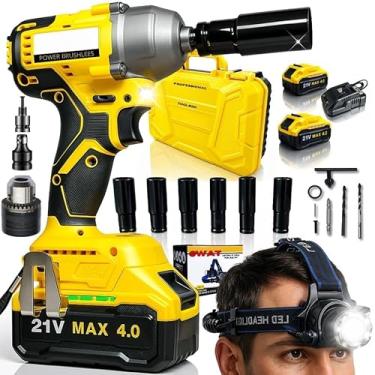 Imagem de Parafusadeira de Impacto 21V Brushless com 2 Baterias 4000mAh Lanterna de Cabeça LED Recarregável Kit Completo Ferramentas Profissionais