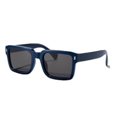 Imagem de Óculos de sol com armação quadrada para mulheres e homens, retrô, vintage, para dirigir na praia, férias, uso diário, moda ao ar livre, Armação azul/lente preta, Lens Width: 52 Millimeters