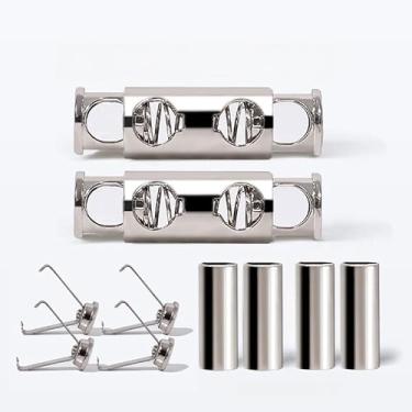 Imagem de 1 conjunto de fechaduras de renda de metal sem amarração, sistema de bloqueio de liberação rápida para botas, tênis, sapatos atléticos, ajustável, ajuste seguro para viagens, Prata, One Size
