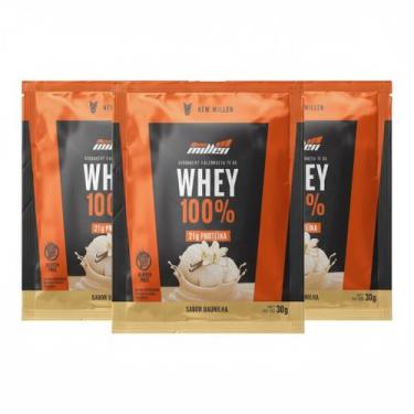 Imagem de Kit 3 whey protein 100% 21g proteina baunilha sache - NEW MILLEN