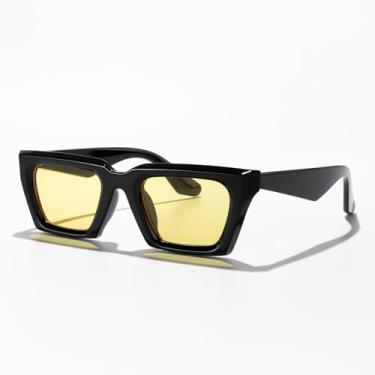 Imagem de Óculos de sol modernos olho de gato para mulheres e homens, óculos de sol modernos retrô urbanos, perfeitos para fotografia de roupas urbanas, Armação preta/lente amarela, Lens Width: 50 Millimeters