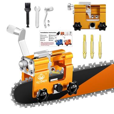 Imagem de YLTIMER Afiador de motosserra, kit de gabarito portátil para afiar motosserra, ferramenta de afiar serra manual com 3 rebarbas para motosserras de 15 a 56 cm (laranja, 3 rebarbas)