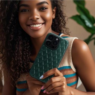 Imagem de Capa de telefone para iPhone Pro 16, traseira semelhante a couro e moldura de silicone - Design de couro vegano, capa protetora feminina antiderrapante