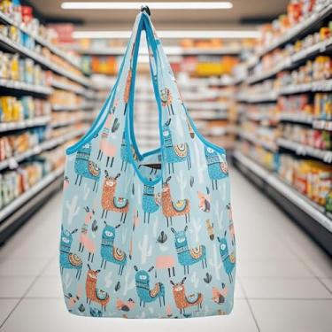 Imagem de Sacos de compras reutilizáveis de poliéster dobrável, estampa geométrica de flores de animais fofos, sacolas de compras reutilizáveis extragrandes de 13,6 kg, resistentes e laváveis na máquina