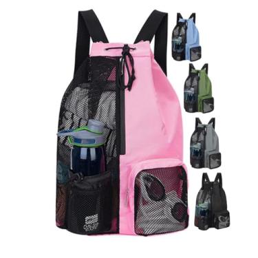 Imagem de Mochila com cordão - Mochila de malha para natação, bolsa de ginástica leve (preta/rosa)