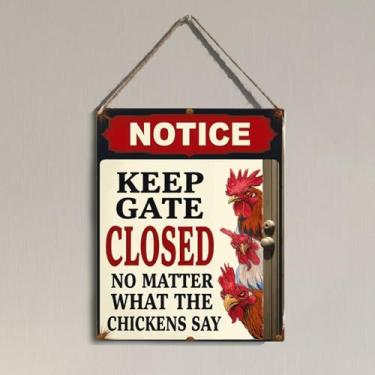 Imagem de Placa de parede engraçada de fazenda, galinheiro, presentes para mulheres, casa de fazenda rústica, cozinha, galinheiros, cabine, decoração de casa, acessórios de galinha, placa de manter portão