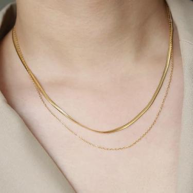 Imagem de Colar em camadas, corrente de camada dupla, corrente dourada, presente para mulheres