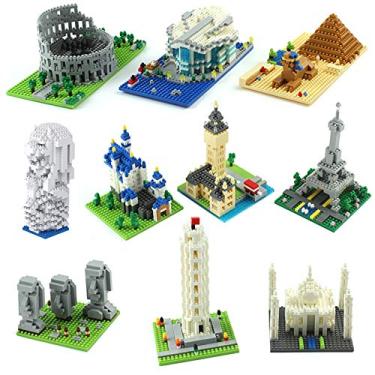 Imagem de DoxiGlobal Conjunto de blocos de montar 10 em 1 de arquitetura da cidade, Torre Eiffel, Taj Mahal/Big Ben/Torre Inclinada de Pisa, coleção mundialmente famosa, kit de construção educacional DIY presente - 4500 peças (conjunto com 10)
